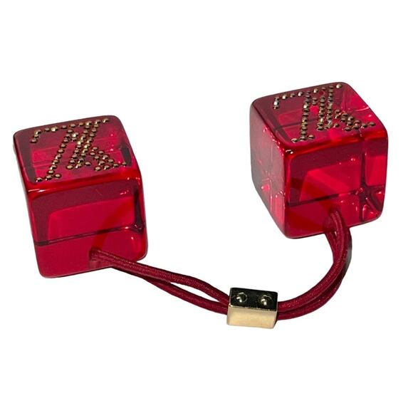 AUTH Louis Vuitton Red Lucite Rhinestone LV Logo Jumbo Hair Tie Cube Bobble - Picture 12 of 16